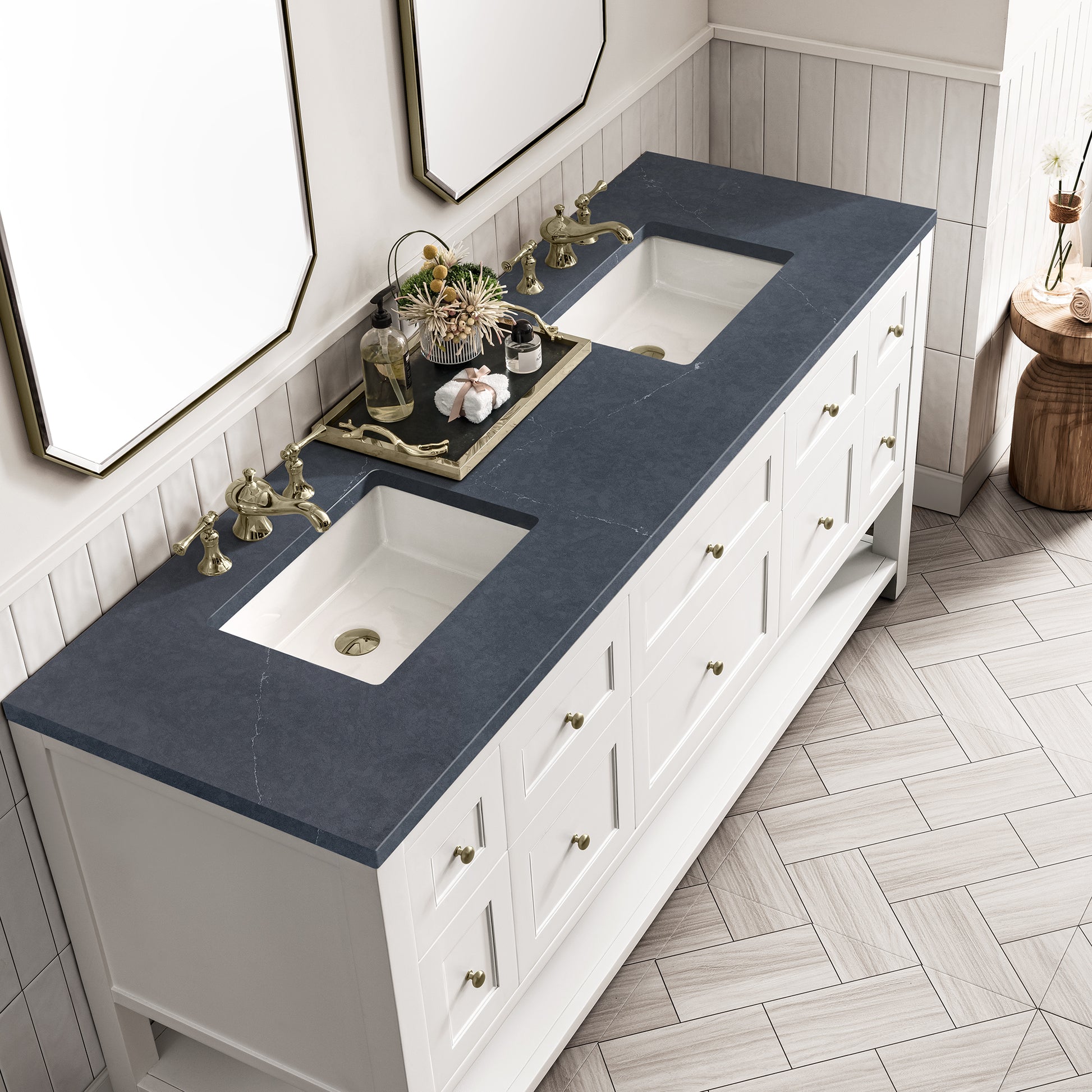 Renovate for Less Atlanta Breckenridge 72" Double Vanity, Bright White w/ 3 CM Charcoal Soapstone Top