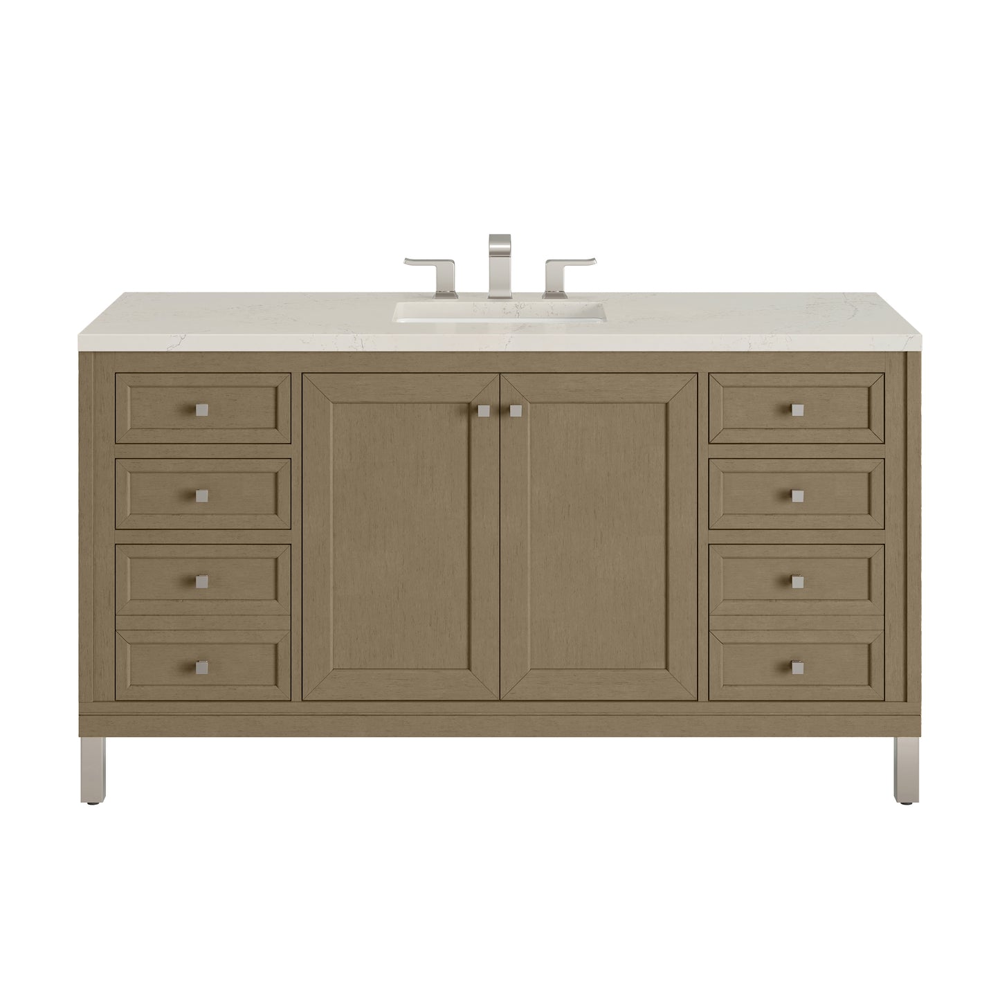 Renovate for Less Atlanta Chicago 60" Single Vanity, Walnut Whisper, w/ 3 CM Siberian Silestone Top w/FreePower Wireless Charger
