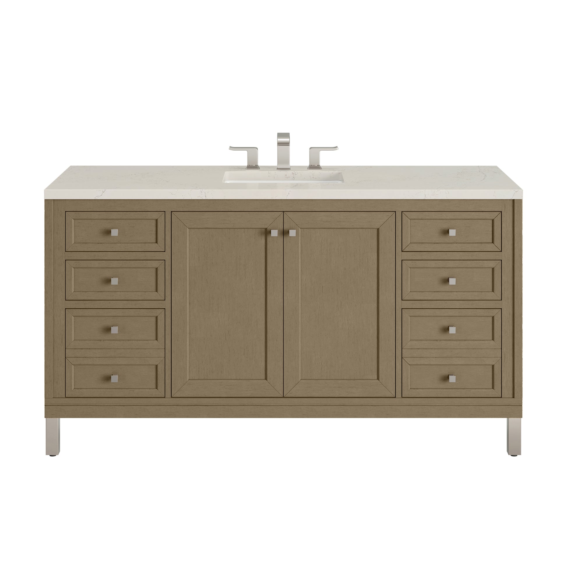 Renovate for Less Atlanta Chicago 60" Single Vanity, Walnut Whisper, w/ 3 CM Siberian Silestone Top