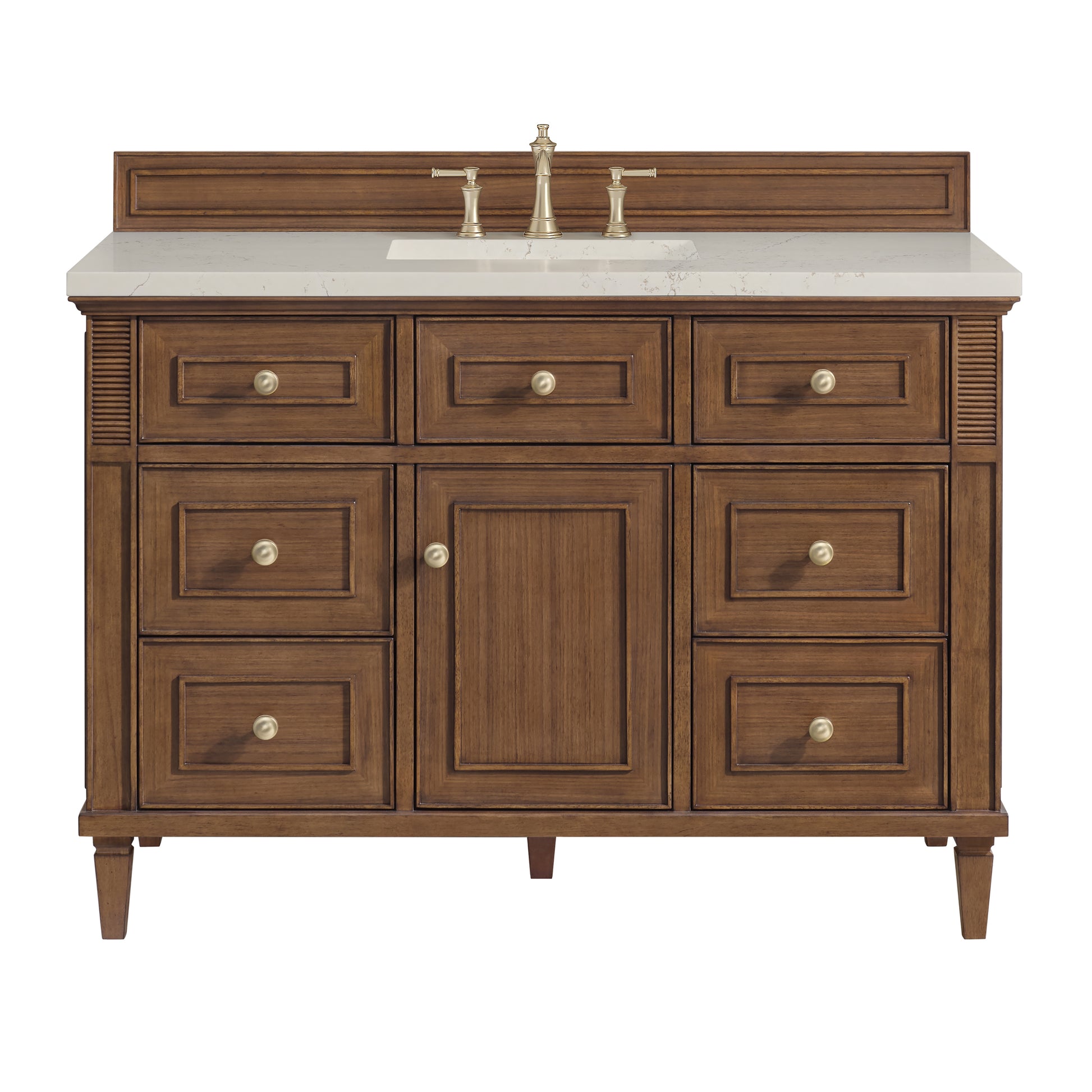 Renovate for Less Atlanta Lorelai 48" Single Vanity, Mid-Century Walnut, w/ 3 CM Siberian Silestone Top