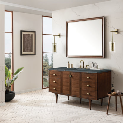 Renovate for Less Atlanta Amberly 60" Single Vanity, Mid-Century Walnut w/ 3 CM Parisien Bleu Top