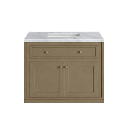 Renovate for Less Atlanta Chicago 36" Single Vanity, Walnut Whisper, w/ 3 CM Carrara Marble Top