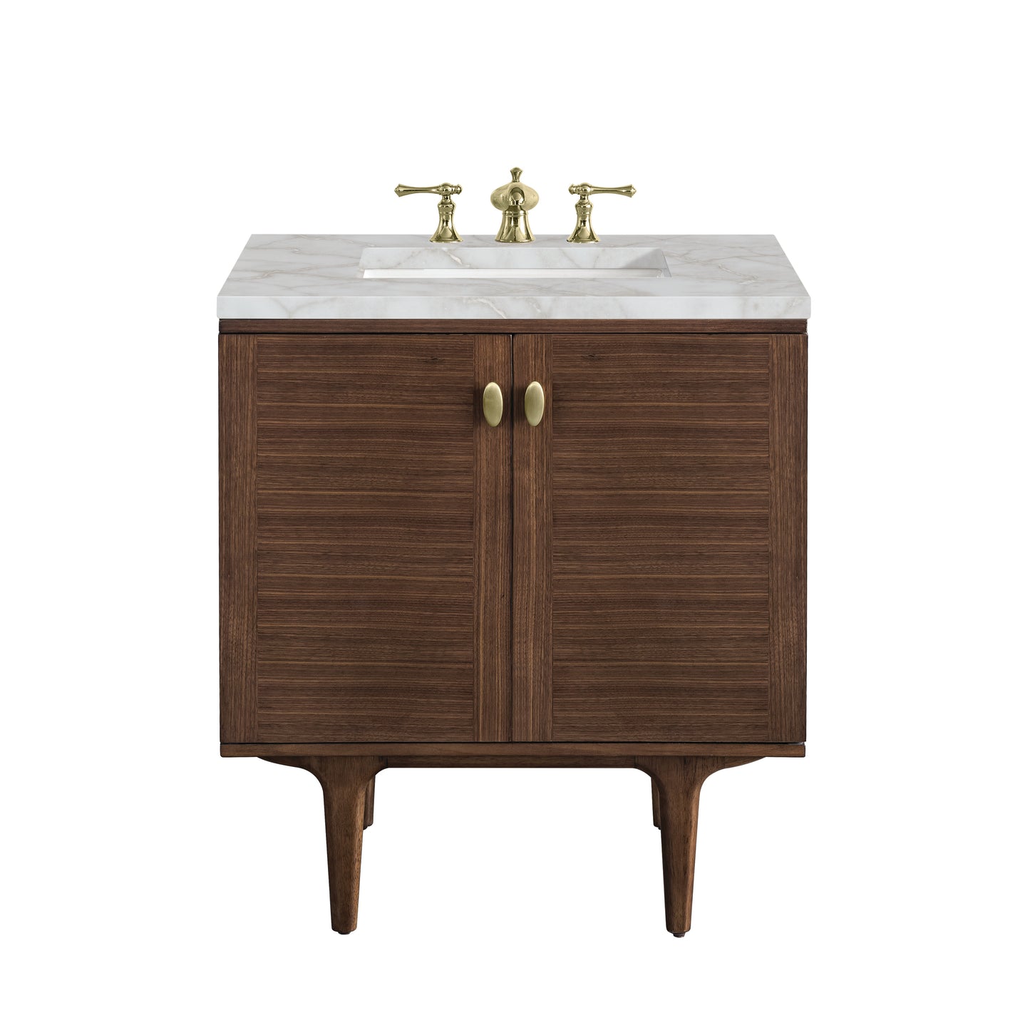 Renovate for Less Atlanta Amberly 30" Single Vanity, Mid-Century Walnut w/ 3 CM Victorian Silver Top