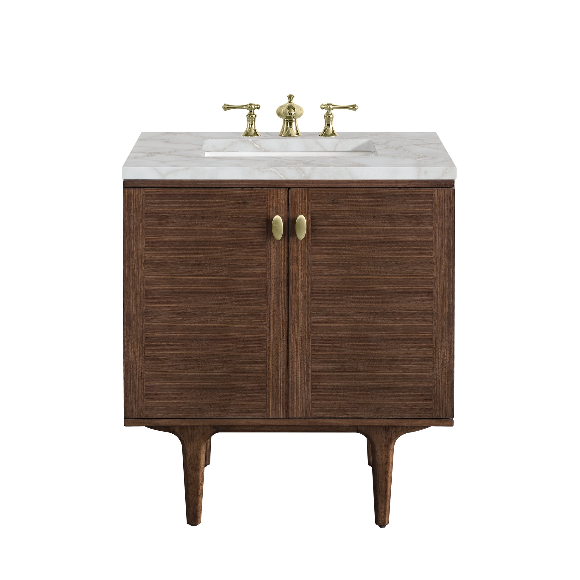 Renovate for Less Atlanta Amberly 30" Single Vanity, Mid-Century Walnut w/ 3 CM Victorian Silver Top