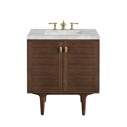 Renovate for Less Atlanta Amberly 30" Single Vanity, Mid-Century Walnut w/ 3 CM Victorian Silver Top