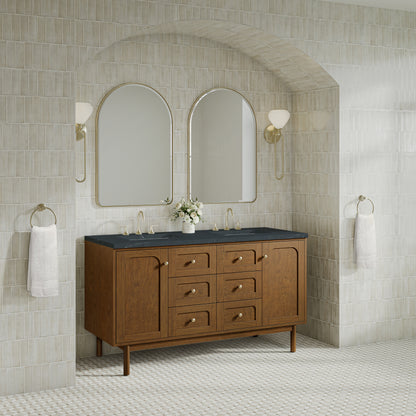 Renovate for Less Atlanta Laurent 60" Double Vanity, Honey Oak w/ 3 CM Charcoal Soapstone Silestone Top
