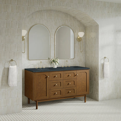 Laurent 60" Double Vanity, Honey Oak w/ 3 CM Charcoal Soapstone Silestone Top