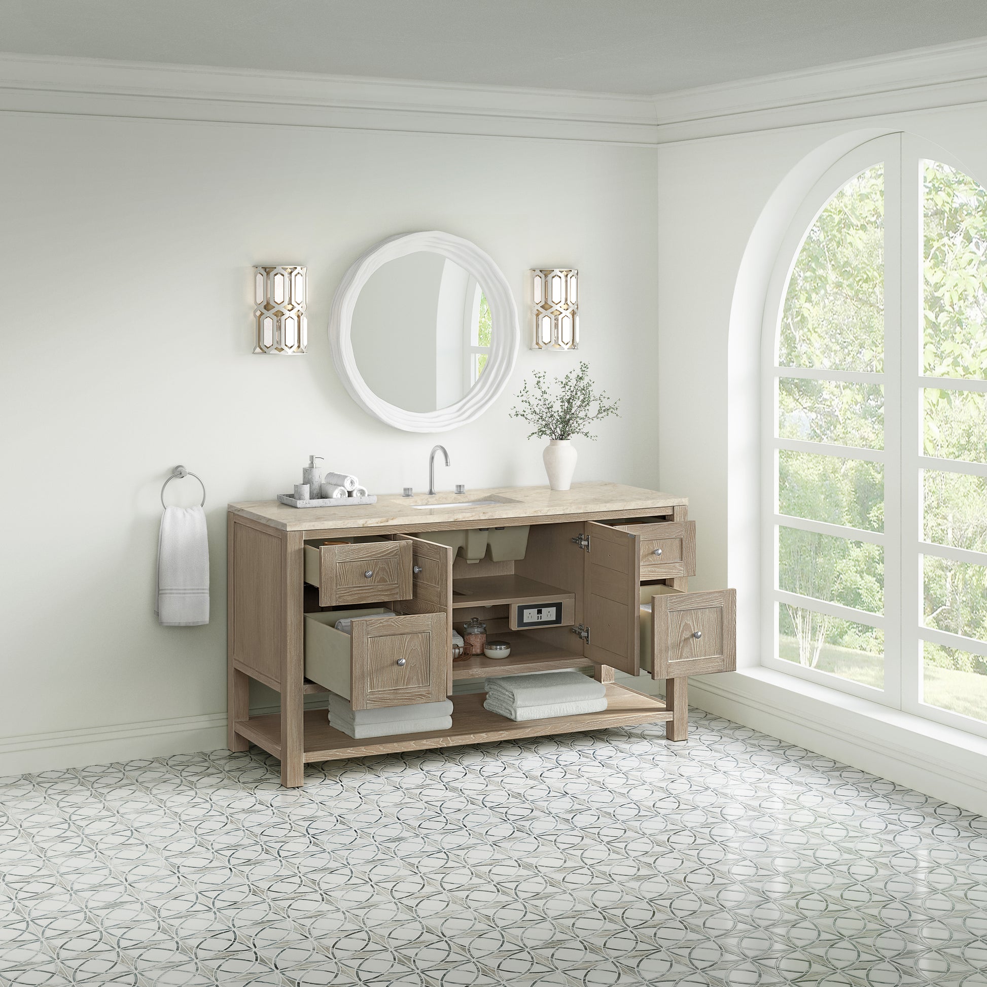 Renovate for Less Atlanta Breckenridge 60" Single Vanity, Whitewashed Oak, w/ 3 CM Tajnar Eclos Top