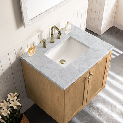 Renovate for Less Atlanta Laurent 30" Single Vanity, Light Natural Oak w/ 3 CM Carrara Marble Top