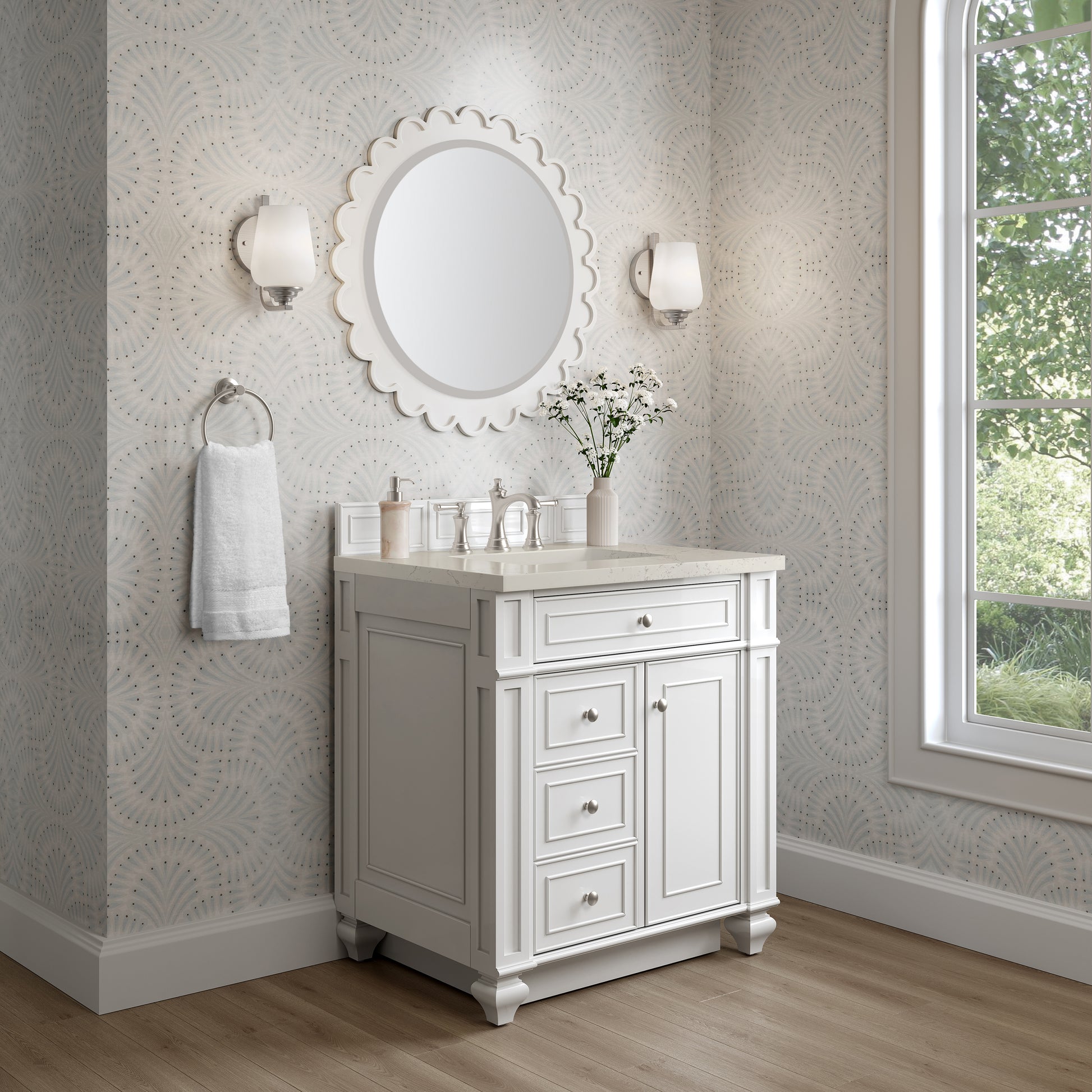 Renovate for Less Atlanta Bristol 30" Single Vanity, Bright White, w/ 3 CM Siberian Silestone Top