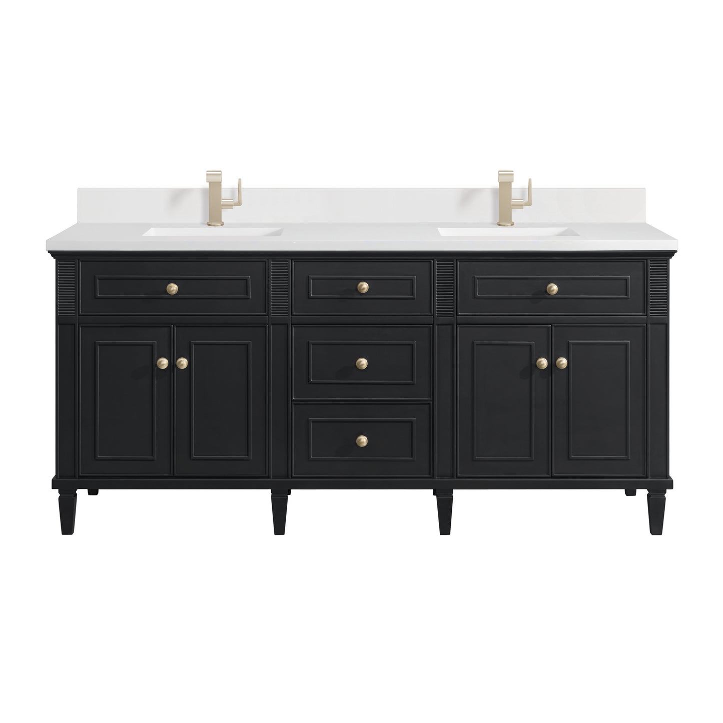 Renovate for Less Atlanta Lorelai 72" Double Vanity, Black Onyx w/ Single Hole 3 CM White Zeus Silestone Top & Backsplash