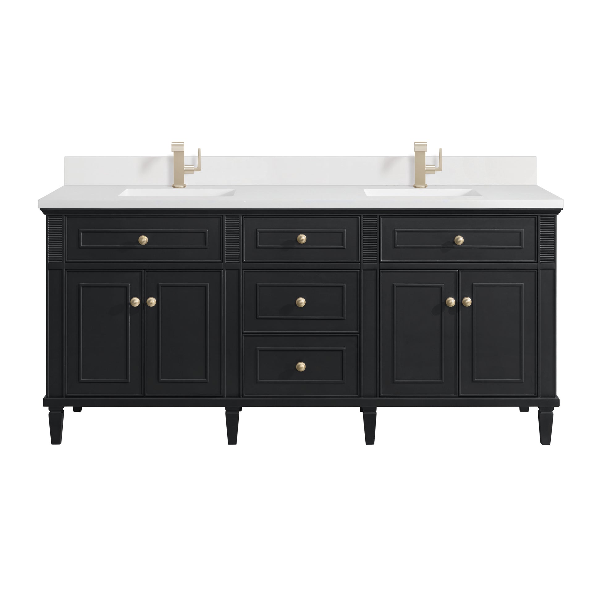 Renovate for Less Atlanta Lorelai 72" Double Vanity, Black Onyx w/ Single Hole 3 CM White Zeus Silestone Top & Backsplash