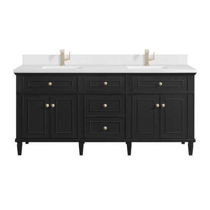 Renovate for Less Atlanta Lorelai 72" Double Vanity, Black Onyx w/ Single Hole 3 CM White Zeus Silestone Top & Backsplash