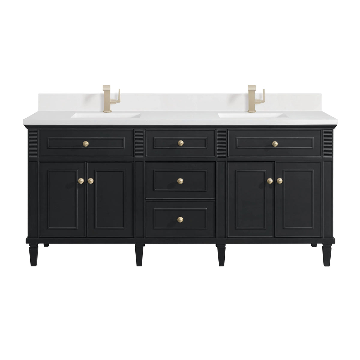 Lorelai 72" Double Vanity, Black Onyx w/ Single Hole 3 CM White Zeus Silestone Top & Backsplash