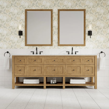 Breckenridge 84" Double Vanity, Light Natural Oak w/ 3 CM Eternal Jasmine Pearl Top w/FreePower Wireless Charger