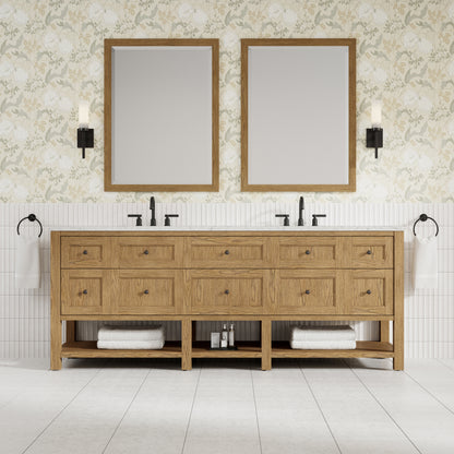 Renovate for Less Atlanta Breckenridge 84" Double Vanity, Light Natural Oak w/ 3 CM Eternal Jasmine Pearl Top w/FreePower Wireless Charger