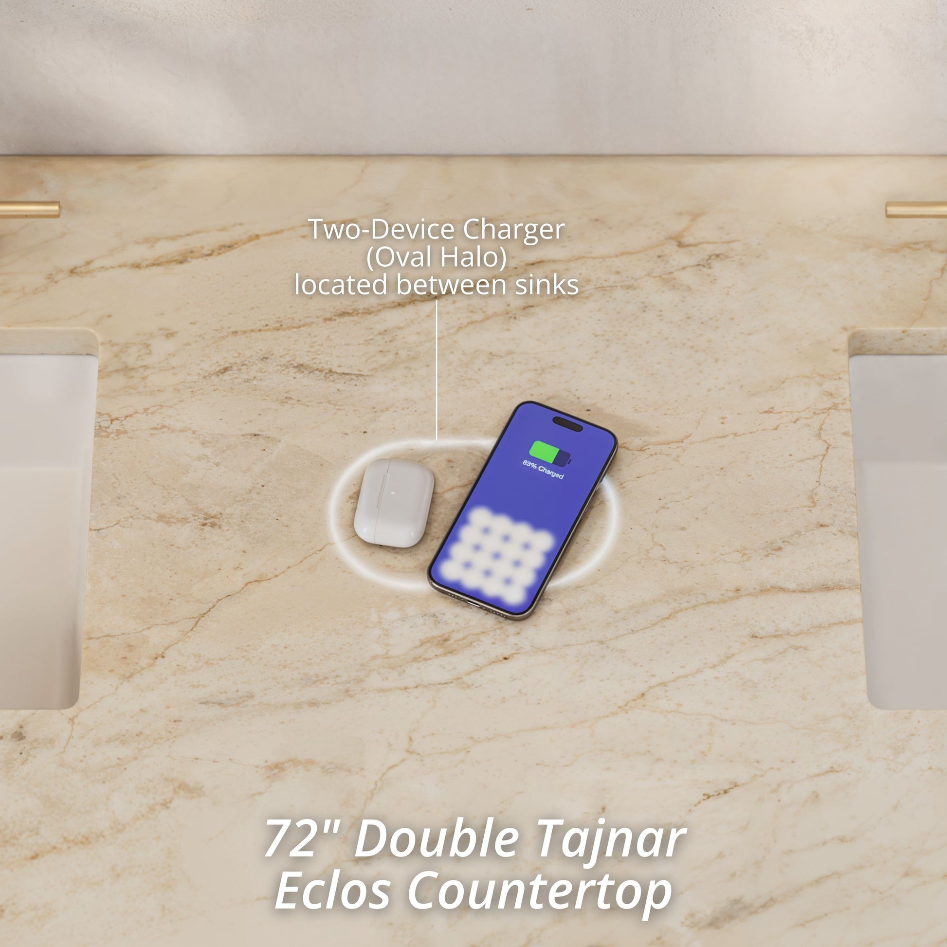 Renovate for Less Atlanta Chicago 72" Double Vanity, Smokey Celadon, w/ 3 CM Tajnar Eclos Top w/FreePower Wireless Charger