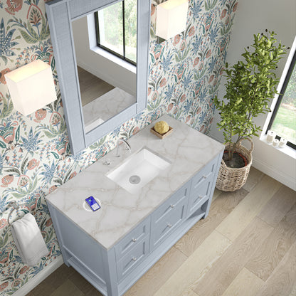 Renovate for Less Atlanta Breckenridge 48" Single Vanity, Serenity Blue, w/ 3 CM Victorian Silver Quartz Top w/FreePower Wireless Charger