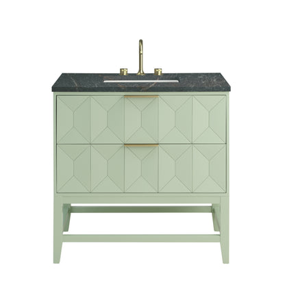 Renovate for Less Atlanta Emmeline 36" Single Vanity, Pistachio w/ 3 CM Parisien Bleu Top