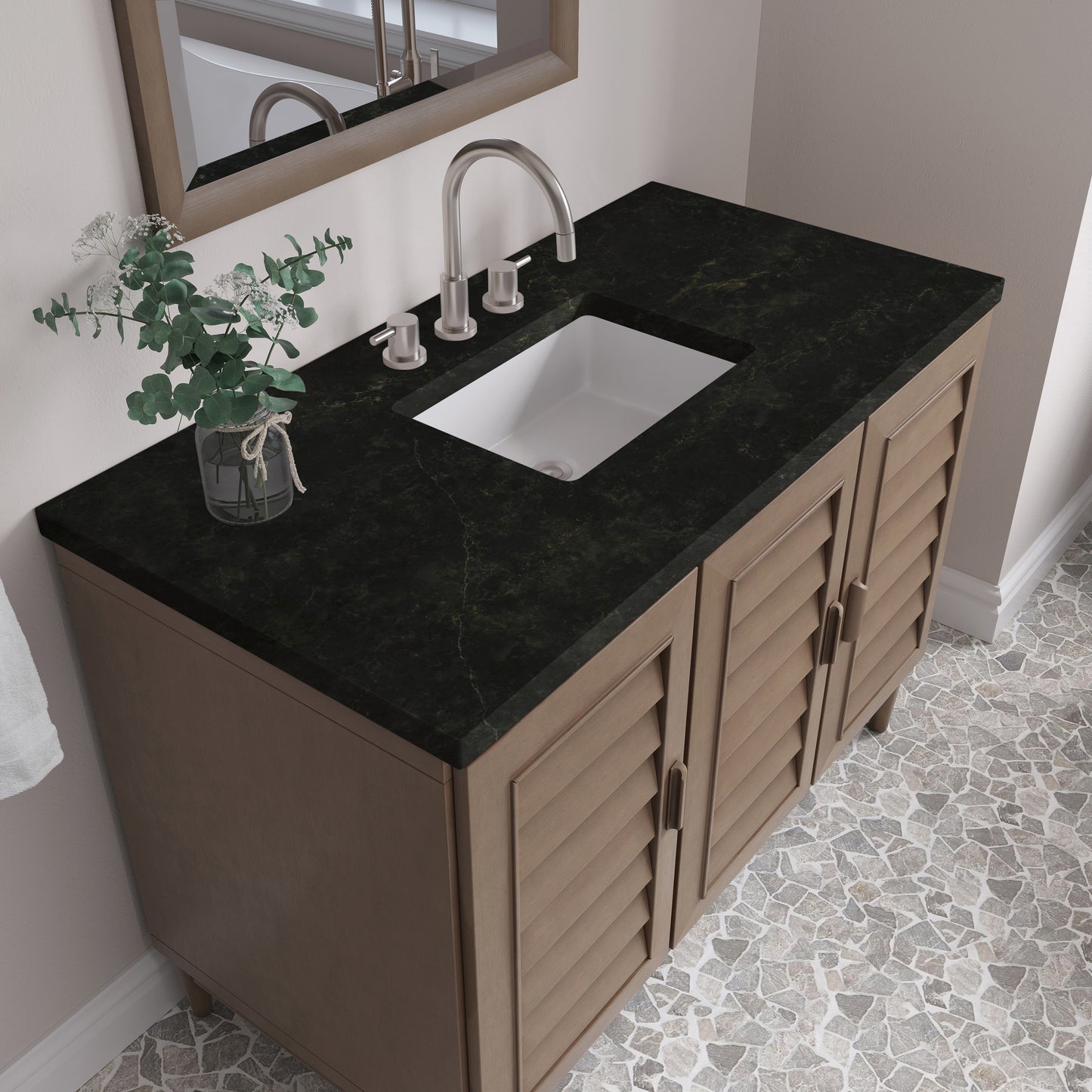 Renovate for Less Atlanta Portland 48" Single Vanity, Whitewashed Walnut, w/ 3 CM Phantome Eclos Top
