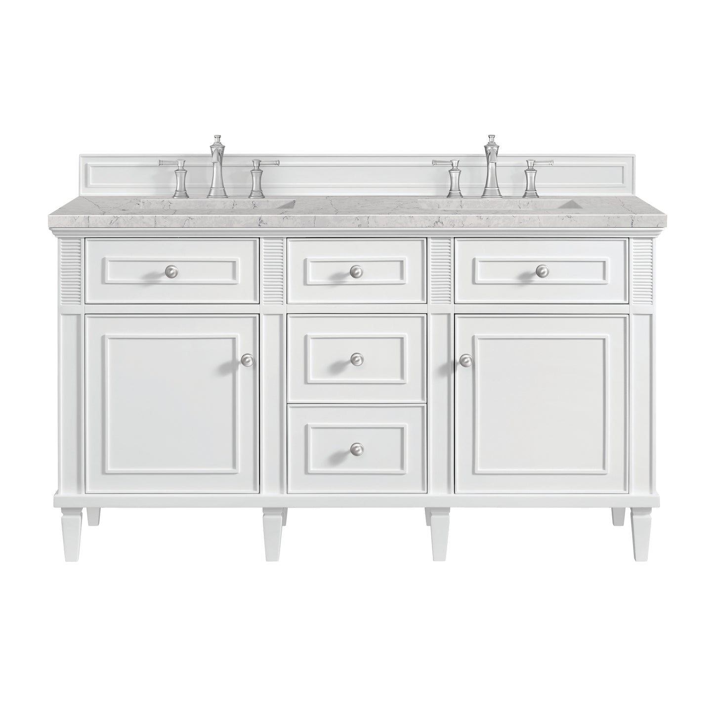 Renovate for Less Atlanta Lorelai 60" Double Vanity, Bright White w/ 3 CM Eternal Jasmine Pearl Silestone Top