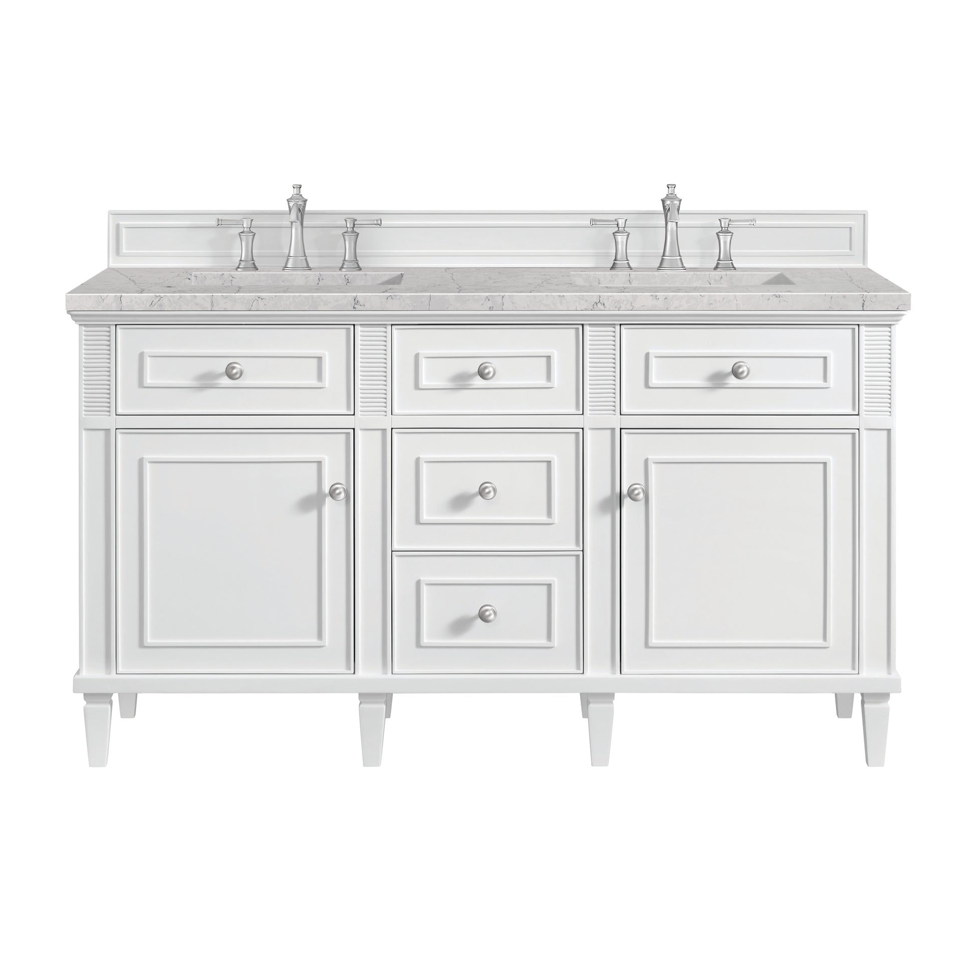 Renovate for Less Atlanta Lorelai 60" Double Vanity, Bright White w/ 3 CM Eternal Jasmine Pearl Silestone Top
