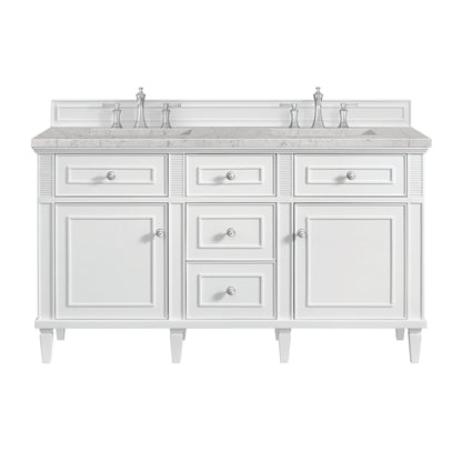 Renovate for Less Atlanta Lorelai 60" Double Vanity, Bright White w/ 3 CM Eternal Jasmine Pearl Silestone Top w/FreePower Wireless Charger