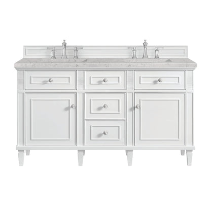 Lorelai 60" Double Vanity, Bright White w/ 3 CM Eternal Jasmine Pearl Silestone Top w/FreePower Wireless Charger