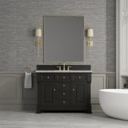 Brookfield 48" Single Vanity, Black Onyx w/ 3 CM Victorian Silver Silestone Top w/ FreePower Wireless Charger