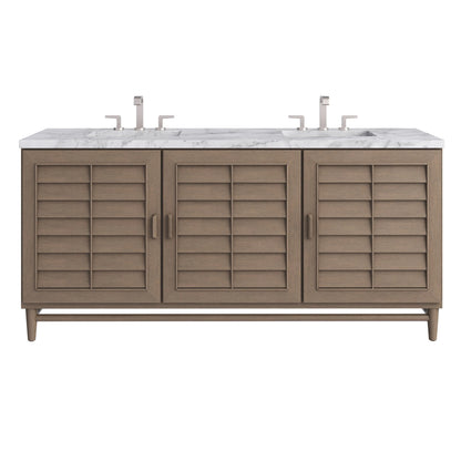 Portland 72" Double Vanity Whitewashed Walnut w/ 3 CM Carrara Marble Top
