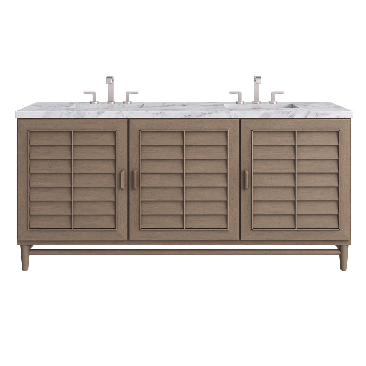Renovate for Less Atlanta Portland 72" Double Vanity Whitewashed Walnut w/ 3 CM Carrara Marble Top