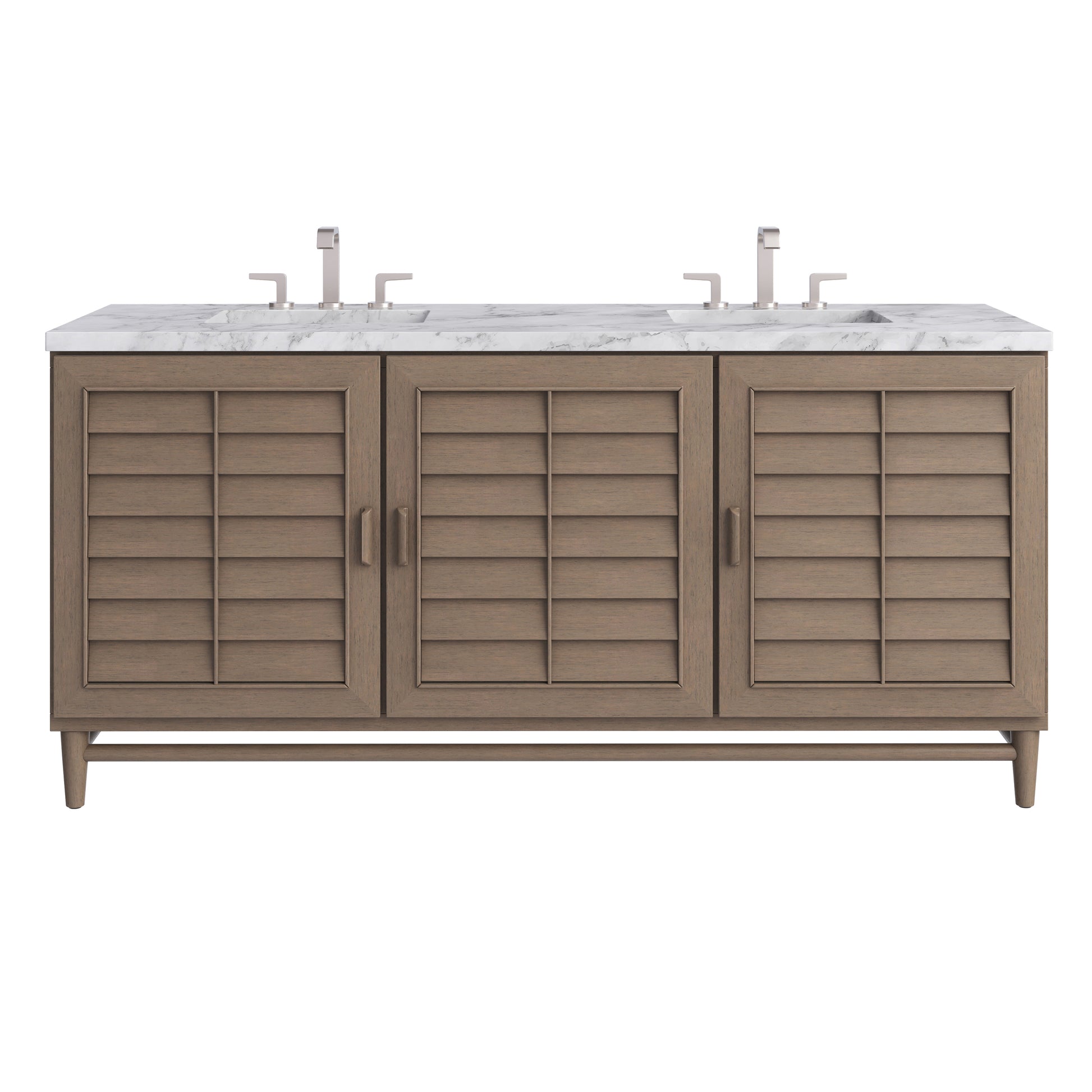Renovate for Less Atlanta Portland 72" Double Vanity Whitewashed Walnut w/ 3 CM Carrara Marble Top