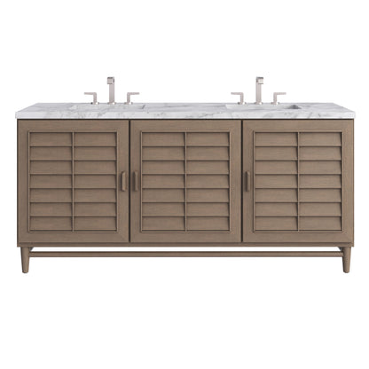 Renovate for Less Atlanta Portland 72" Double Vanity Whitewashed Walnut w/ 3 CM Carrara Marble Top