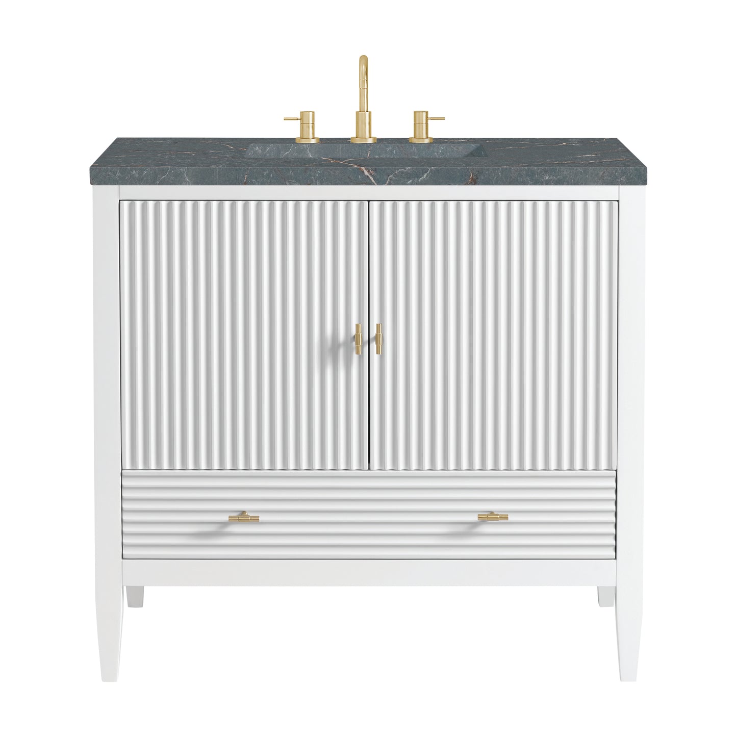 Renovate for Less Atlanta Myrrin 36" Vanity, Bright White w/ 3 CM Parisien Bleu Silestone Top