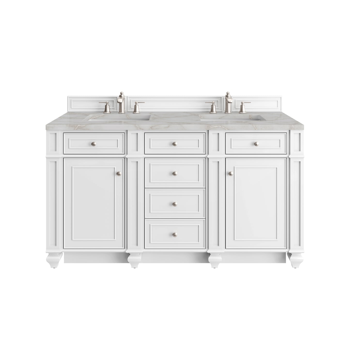 Renovate for Less Atlanta Bristol 60" Double Vanity, Bright White w/ 3 CM Victorian Silver Silestone Top