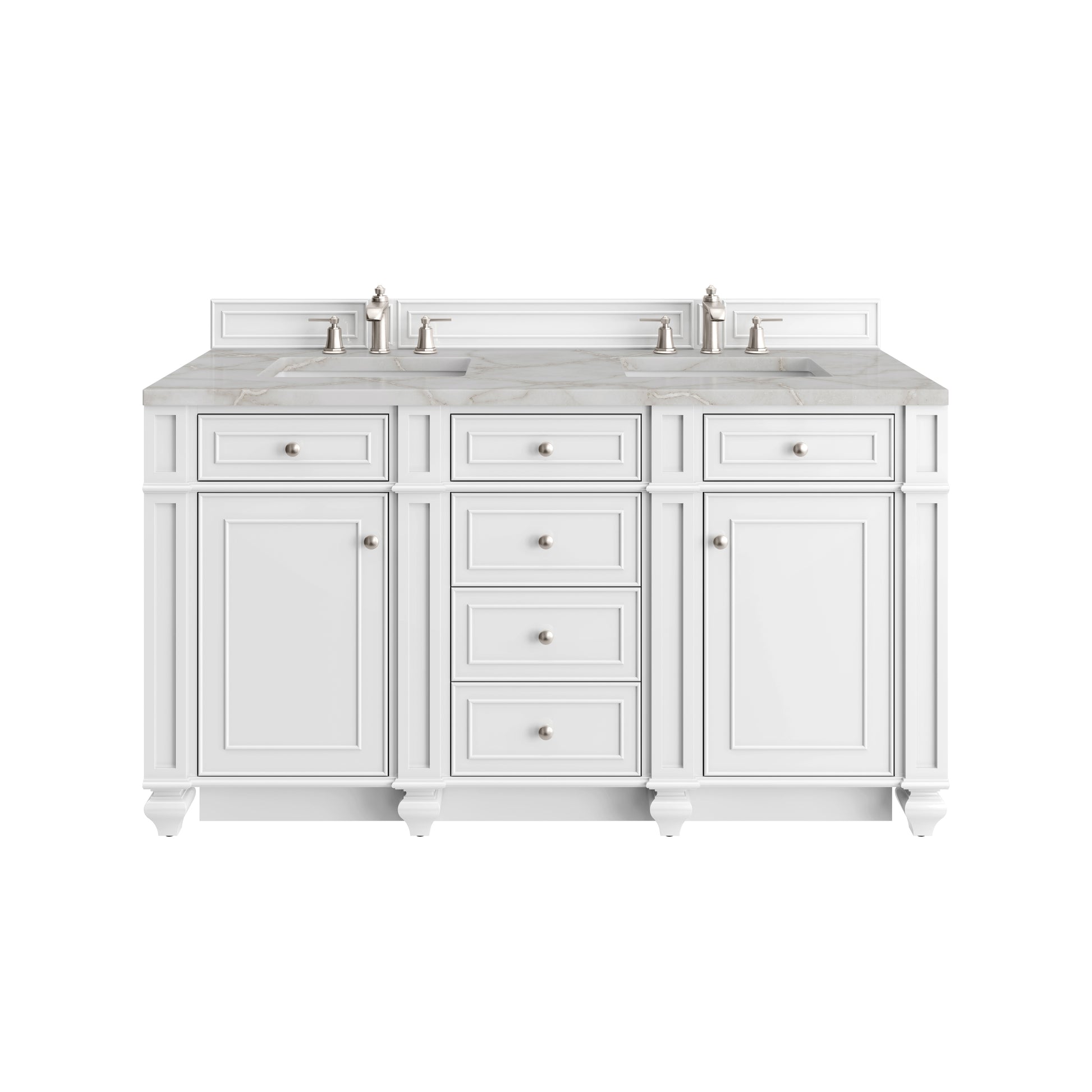 Renovate for Less Atlanta Bristol 60" Double Vanity, Bright White w/ 3 CM Victorian Silver Silestone Top