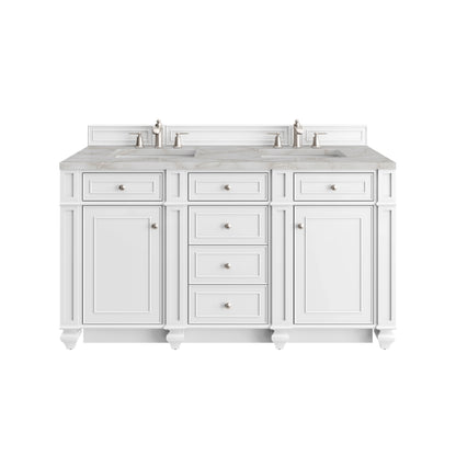Renovate for Less Atlanta Bristol 60" Double Vanity, Bright White w/ 3 CM Victorian Silver Silestone Top