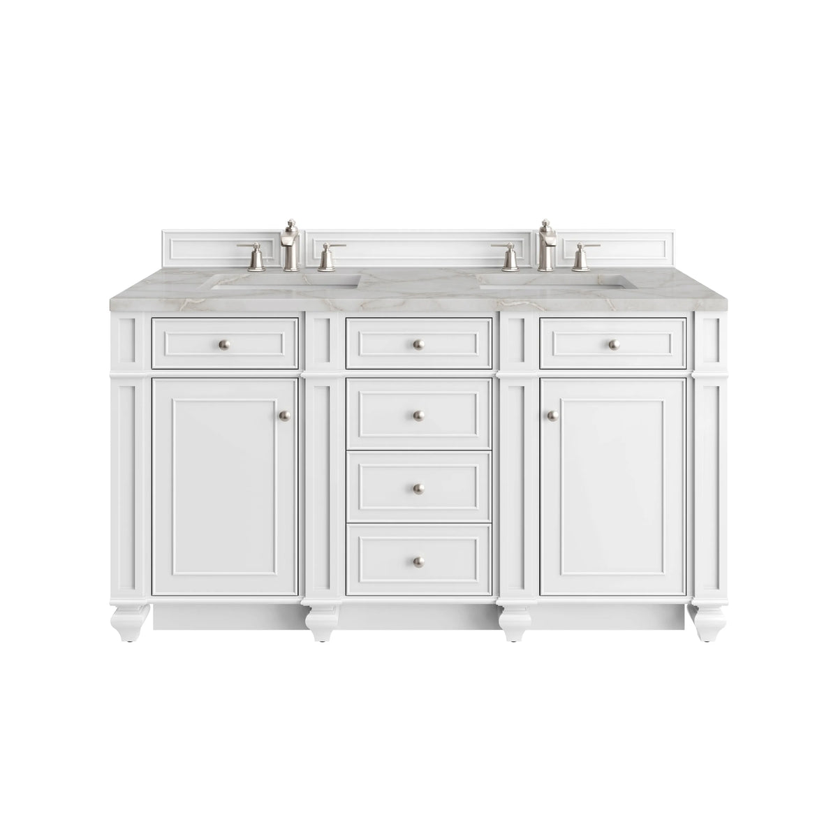 Bristol 60" Double Vanity, Bright White w/ 3 CM Victorian Silver Silestone Top