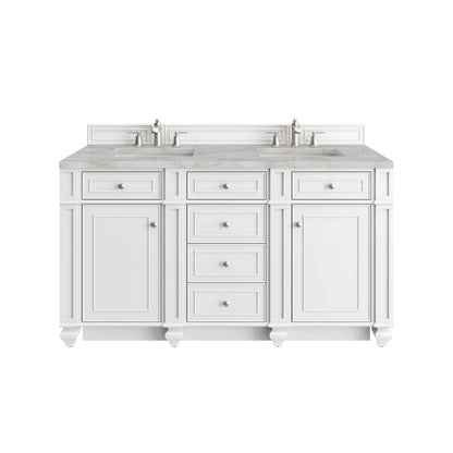 Bristol 60" Double Vanity, Bright White w/ 3 CM Victorian Silver Silestone Top