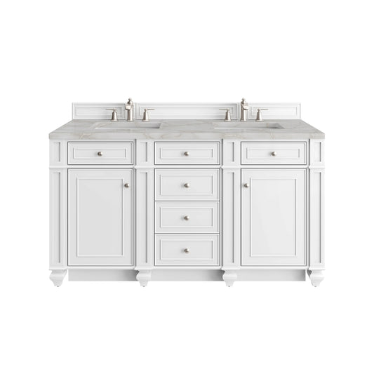 Bristol 60" Double Vanity, Bright White w/ 3 CM Victorian Silver Silestone Top