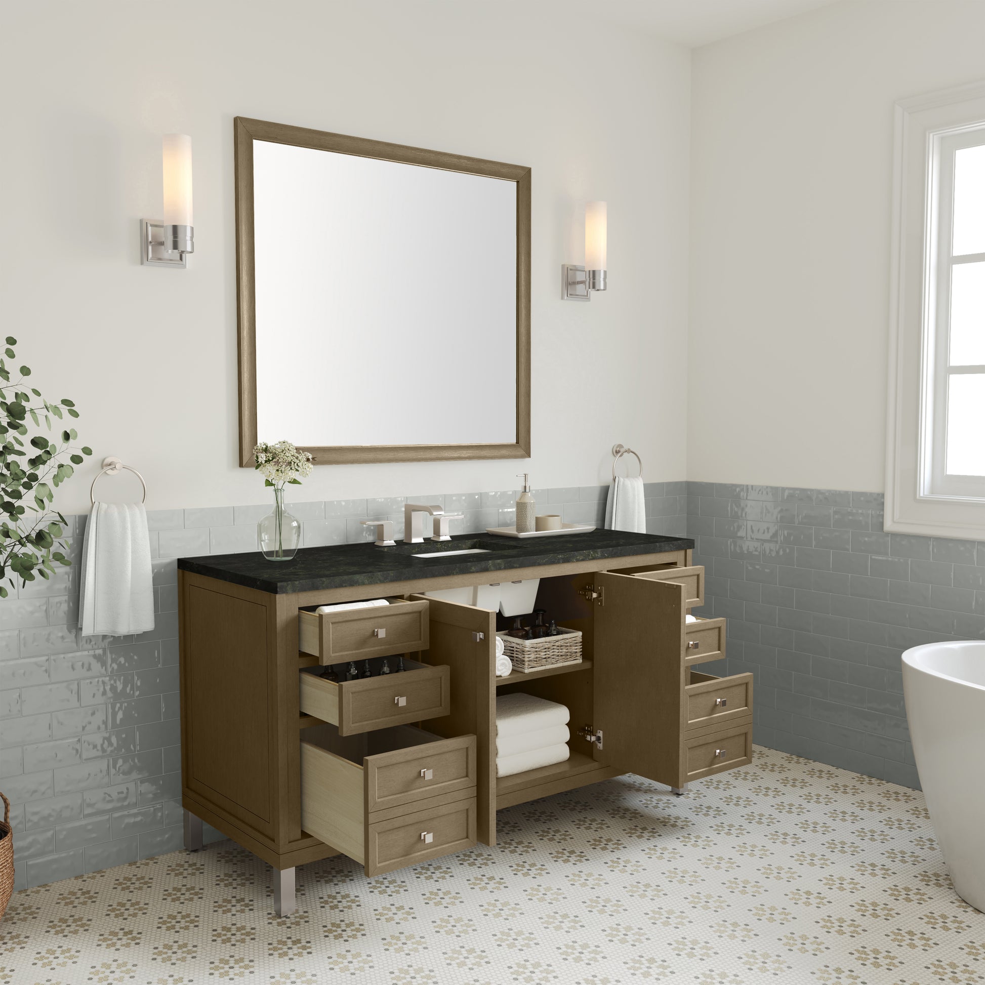 Renovate for Less Atlanta Chicago 60" Single Vanity, Walnut Whisper, w/ 3 CM Phantome Eclos Top