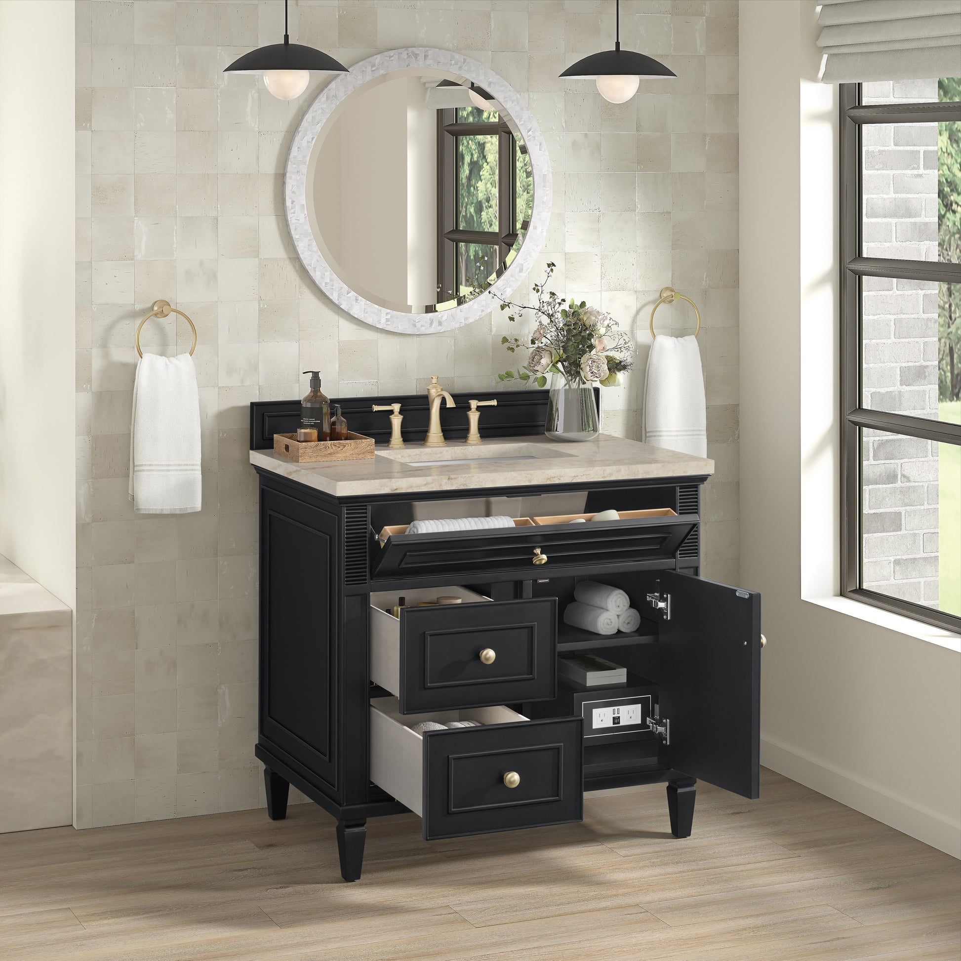 Renovate for Less Atlanta Lorelai 36" Single Vanity, Black Onyx, w/ 3 CM Tajnar Eclos Top