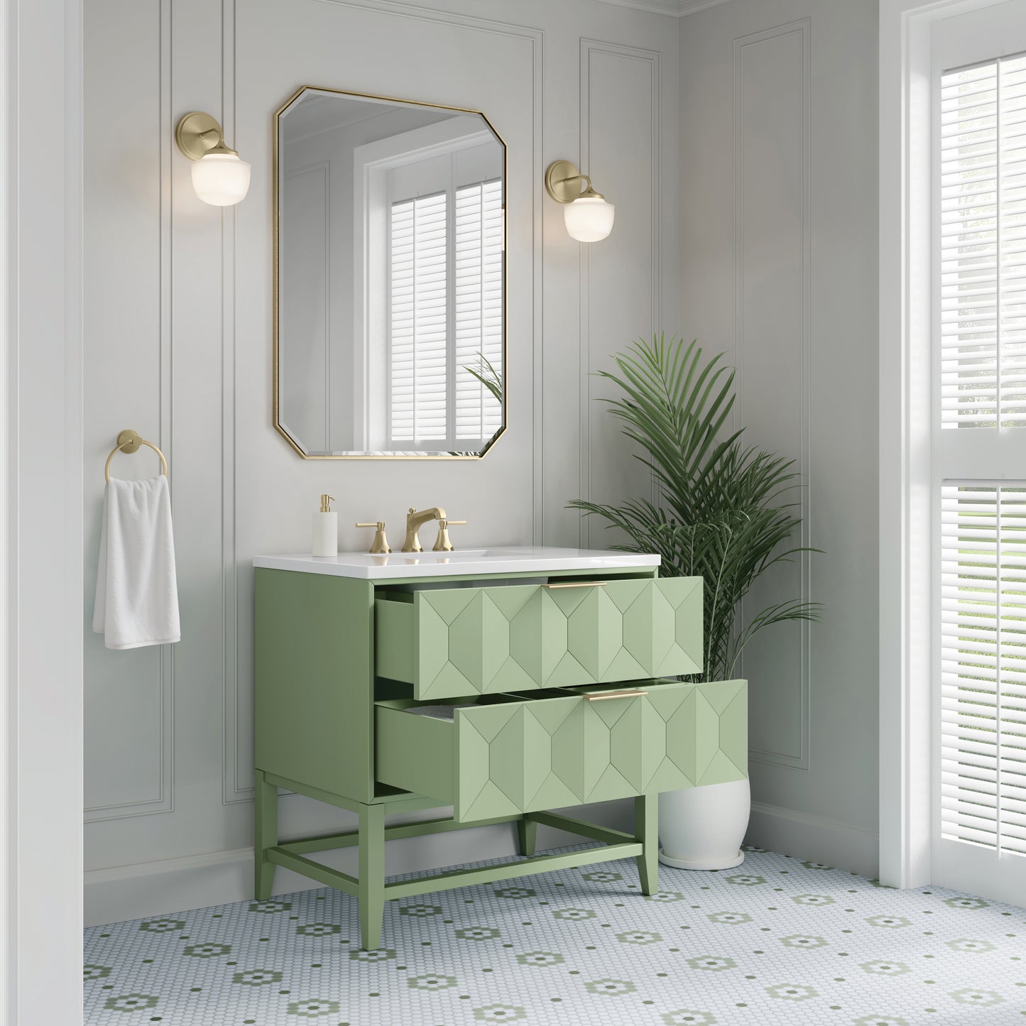 Renovate for Less Atlanta Emmeline 36" Single Vanity, Pistachio w/ 3 CM White Zeus Top
