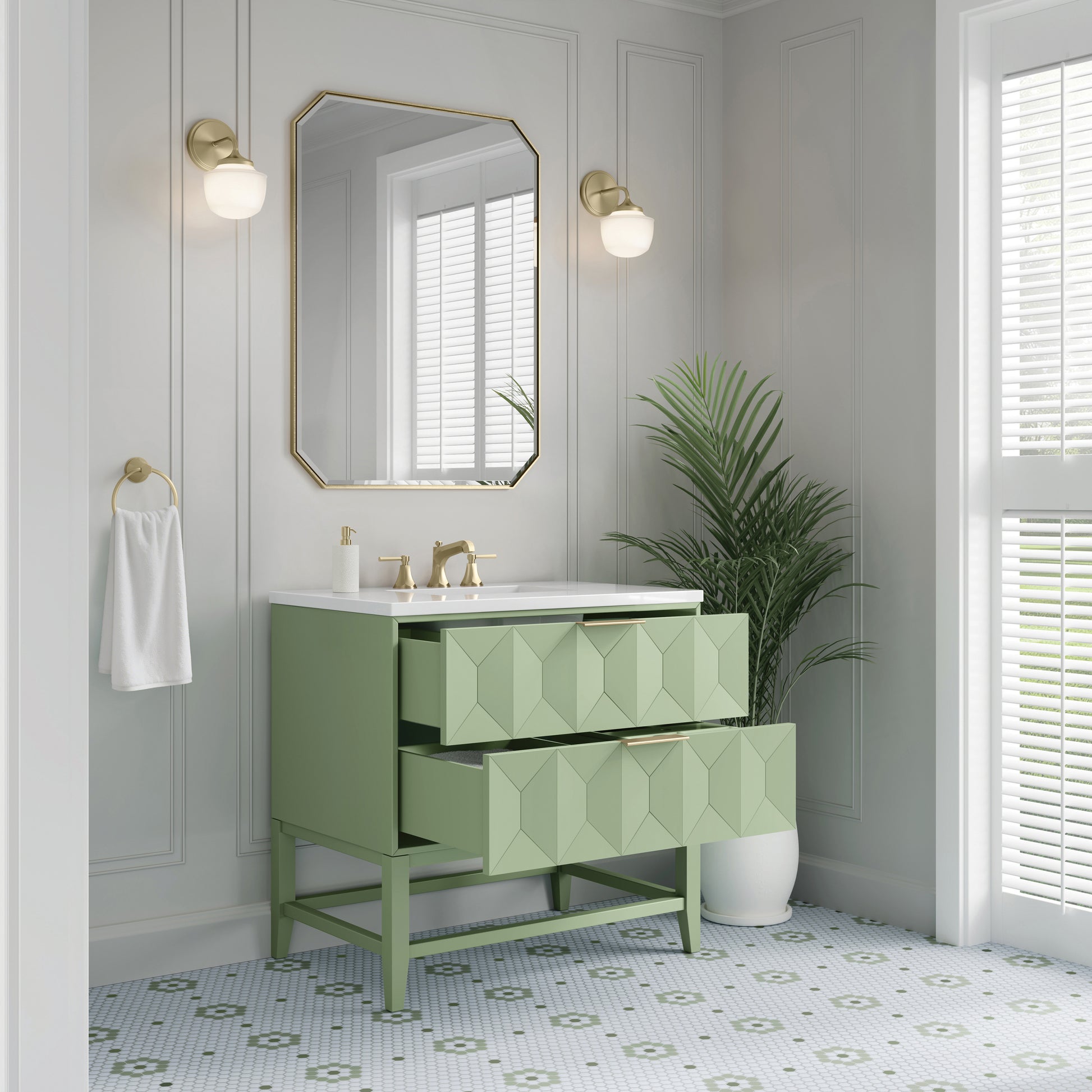 Renovate for Less Atlanta Emmeline 36" Single Vanity, Pistachio w/ 3 CM White Zeus Top
