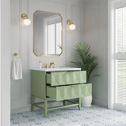 Renovate for Less Atlanta Emmeline 36" Single Vanity, Pistachio w/ 3 CM White Zeus Top