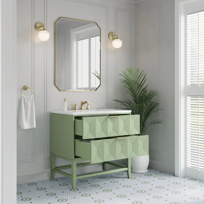 Emmeline 36" Single Vanity, Pistachio w/ 3 CM White Zeus Top