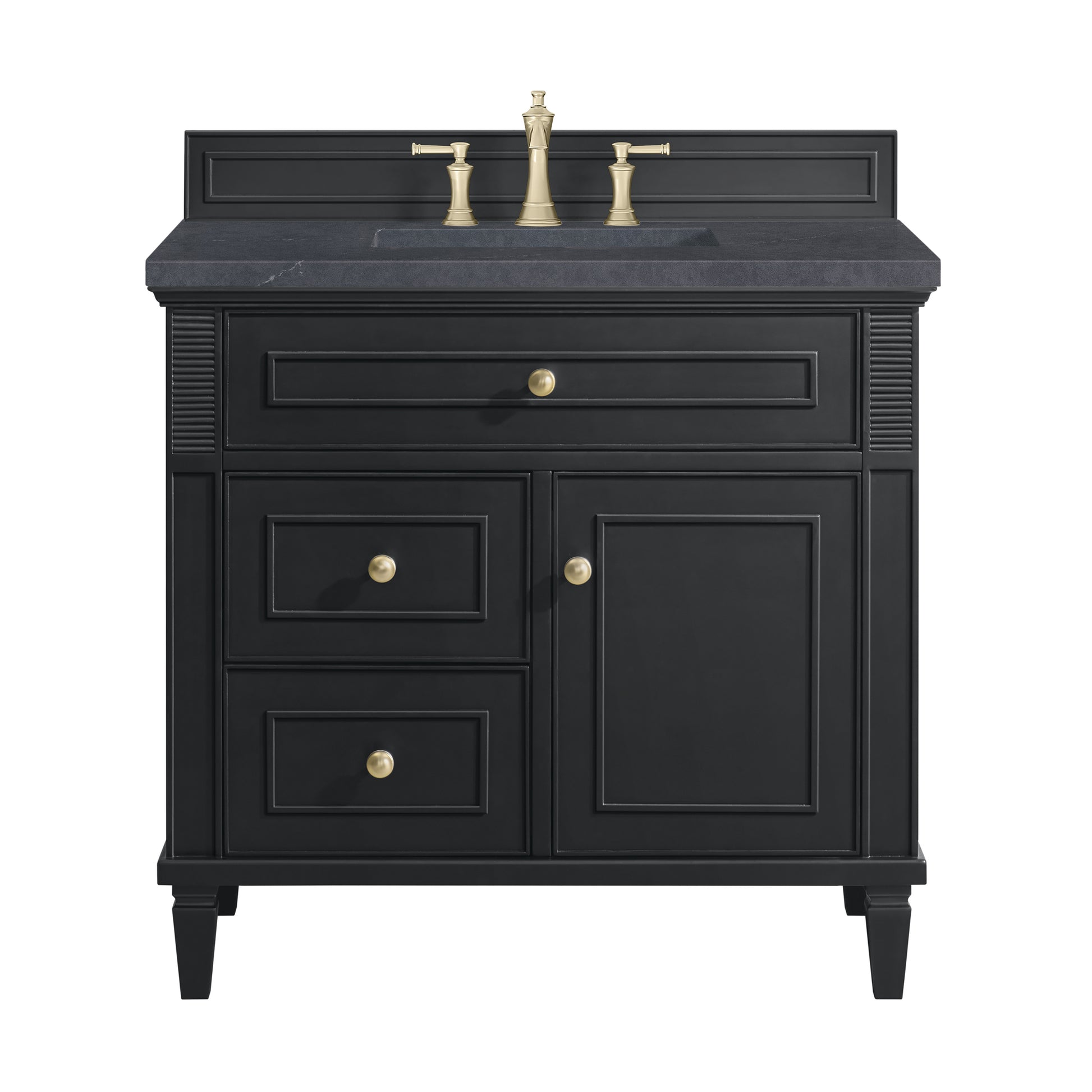 Renovate for Less Atlanta Lorelai 36" Single Vanity, Black Onyx w/ 3 CM Charcoal Soapstone Silestone Top