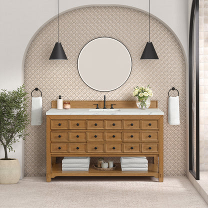 Renovate for Less Atlanta Malibu 60" Single Vanity, Amber Birch w/ 3 CM Ethereal Noctis Top