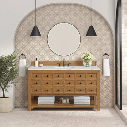 Malibu 60" Single Vanity, Amber Birch w/ 3 CM Ethereal Noctis Top