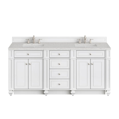 Bristol 72" Double Vanity, Bright White w/ 3 CM Eternal Jasmine Pearl Silestone Top